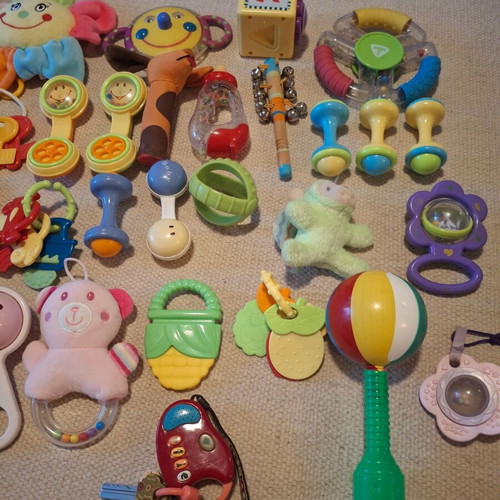 Rattles used, large pack with baby toys