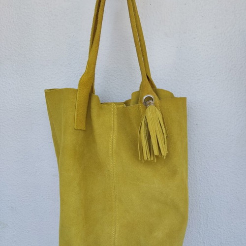 Leather suede tote bag mustard boho chic used