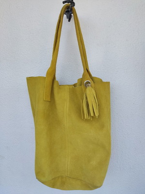 Leather suede tote bag mustard boho chic used