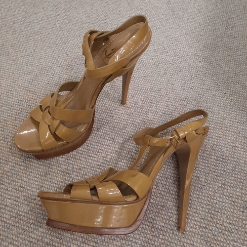 YSL Saint Laurent Tribute patent leather sandals used, size 41