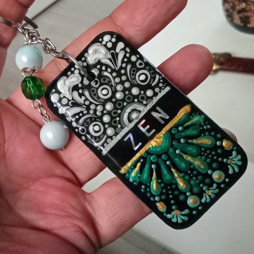 Handmade mandala ZEN keychain pendant new, green and silver