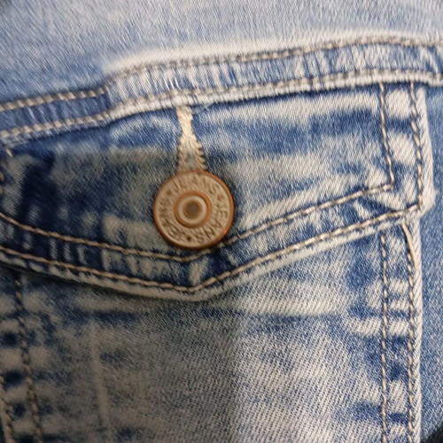 Denim jacket used with fabric sleeves and hood, size S