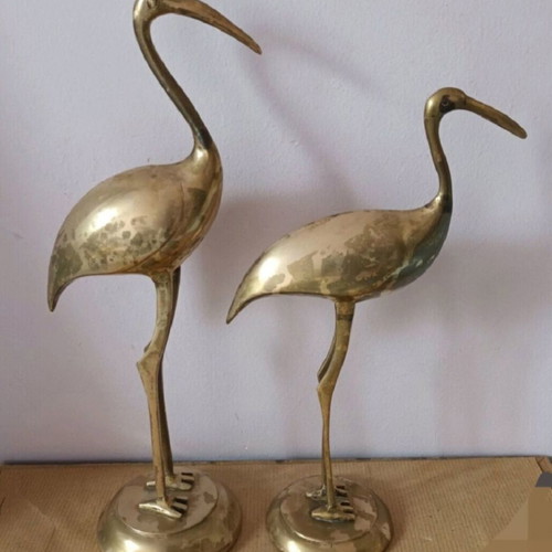 Brass flamingo statues used, height 30 cm and 25 cm