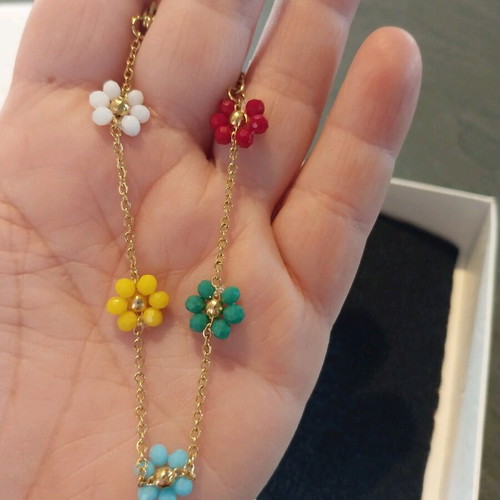 Stainless steel 18k bracelet new, multicolor with flower stones