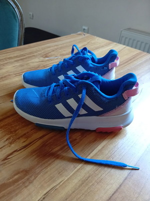 Adidas kids' athletic shoes used, size 32, blue and pink
