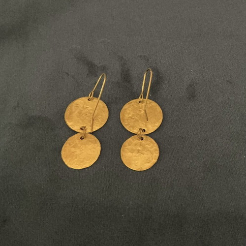 Handmade earrings in gold tone like new with purple enamel detail