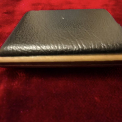 Vintage leather cigarette case used, 10x8 cm, black with gold frame