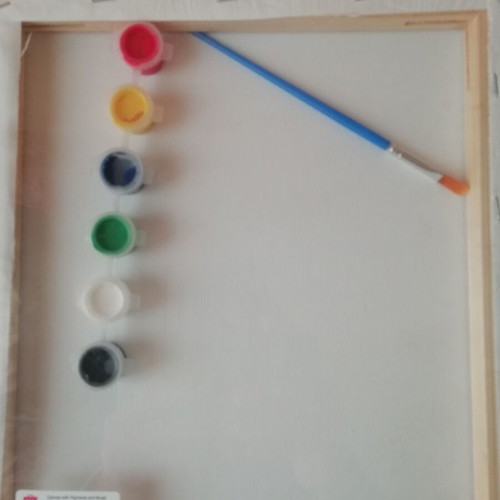 Painting canvas new with brush and six colors 25x30 cm