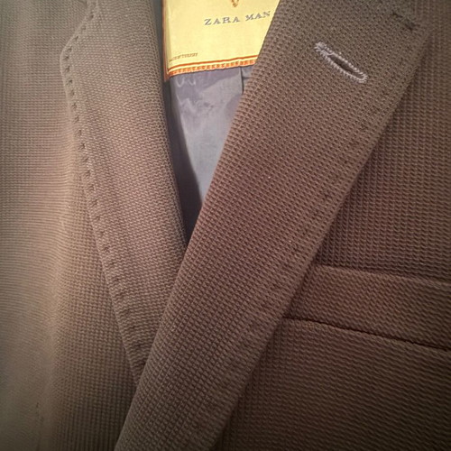 Zara black blazer with textured knit, size 50 (medium)