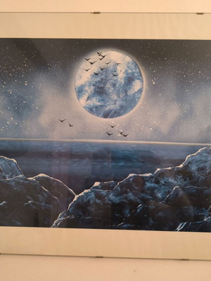 Handmade painting in glass frame like new