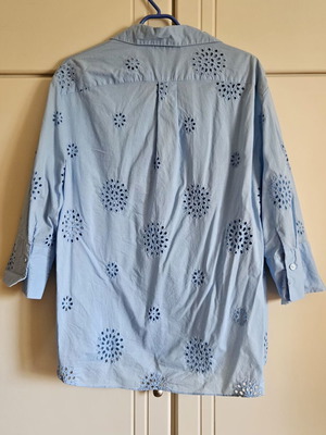 Zara oversized blouse with cutout embroidery, blue, size S