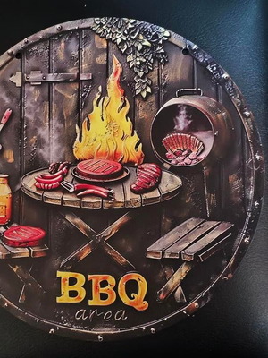 Metal decorative BBQ area sign 20cm like new