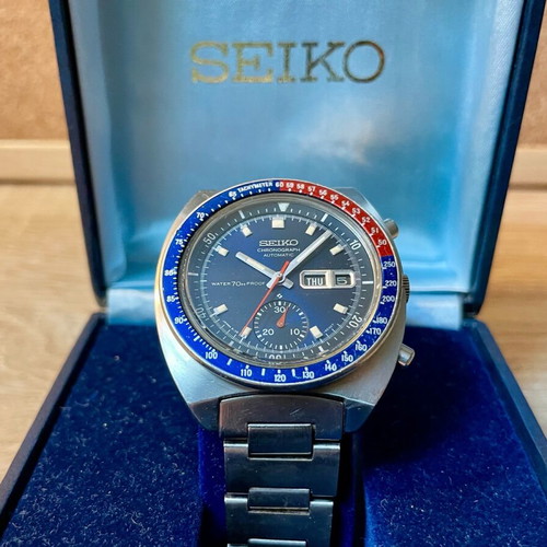 Seiko Cevert Vintage Chronograph 6139-6000 like new, blue dial