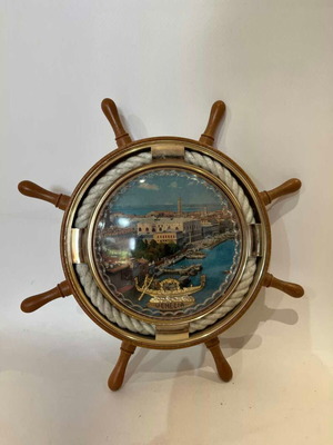Vintage Venice Wall Souvenir Ship Wheel Frame Plastic used