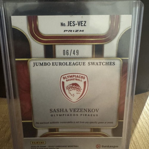 Panini Select Euroleague 2025-26 Sasha Vezenkov patch card numbered /49