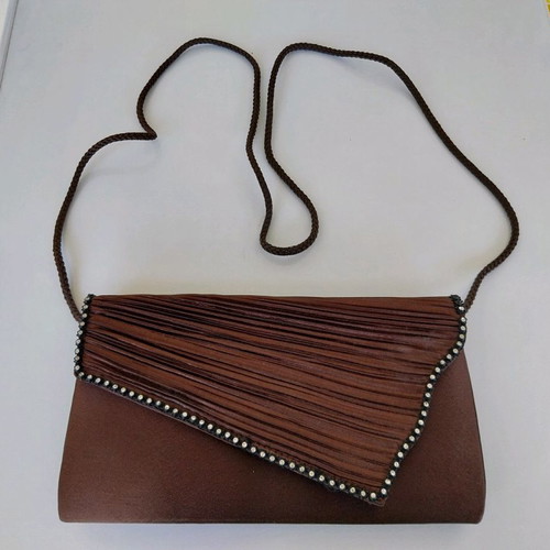Women's envelope bag used, brown velvet, 23x13 cm