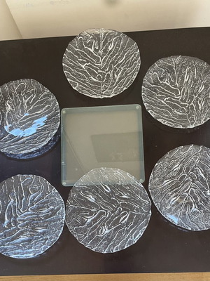 Vintage glass plates set of 6 with embossed ice pattern like new