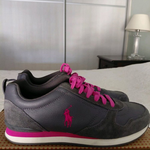 Leather women's Ralph Lauren sneakers like new, gray and pink