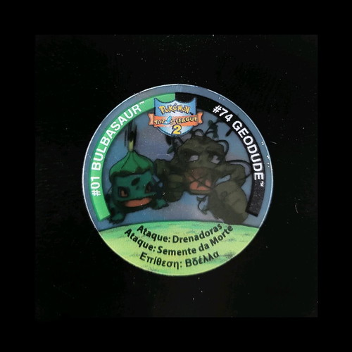 Pokémon Tazo #01 Bulbasaur & #74 Geodude collectible like new, League 2