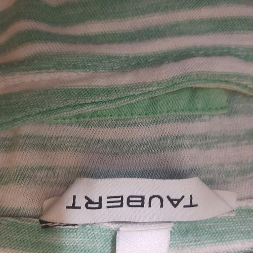Woman's striped shirt used, green and white, size M