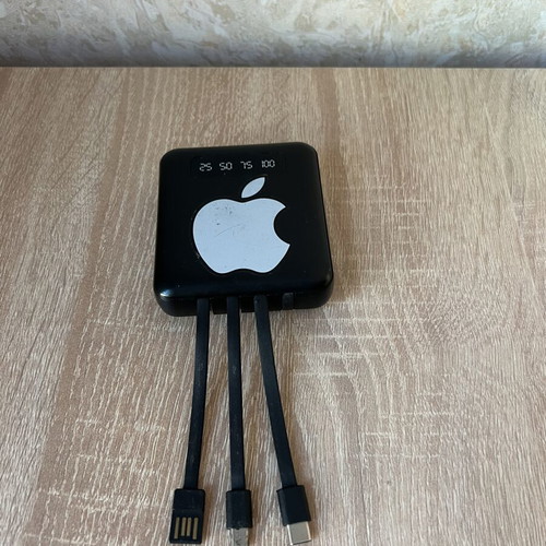 Power bank used with 3 cables and flashlight with two lamps