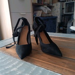 Badura leather suede high heels with ankle straps new, size 38, black