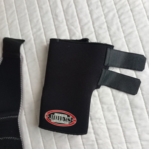 Sensiplast knee brace and John's left wrist orthopaedic splint