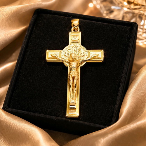Classic cross with Jesus detail new, gold tone