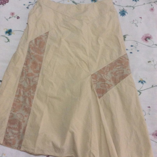 Sarah Lawrence women's midi skirt like new, asymmetric, beige and pink