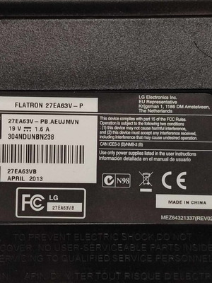 LG 27'' Monitor used for parts, model 27EA63V-P Full HD