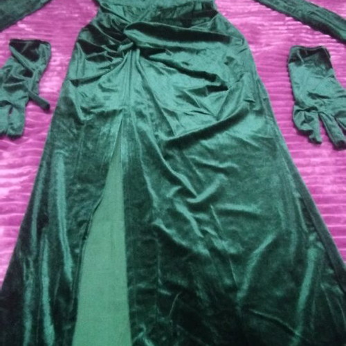 Velvet dress green cypress one size new with gloves