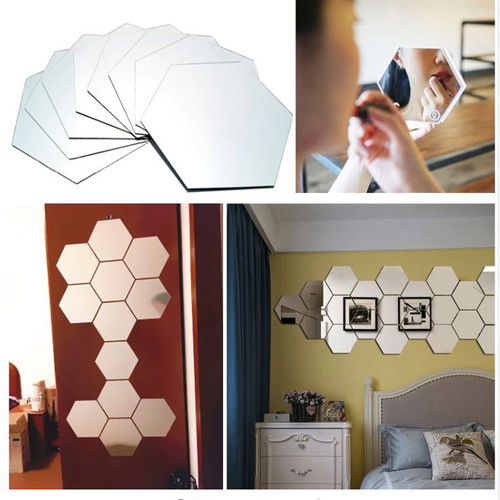 Hexagonal mirror wall stickers new pack of 12