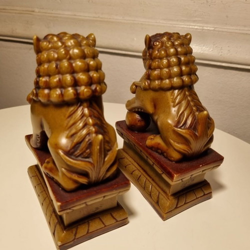 Pair of carved 1950s soapstone Foo Dogs used