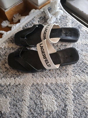 Karl Lagerfeld flat leather women's sandals like new, size 39, black and white