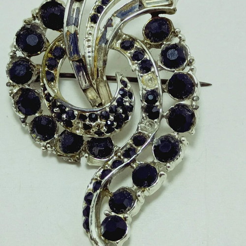 Women's pin new silver with black zirconia