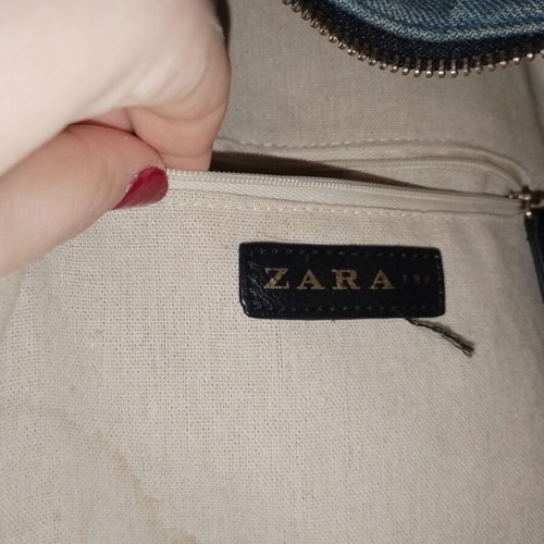 Zara denim backpack like new with patches blue and beige