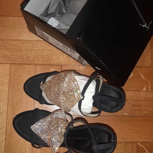 Vicini Giuseppe Zanotti Black Suede Women's Sandals with Strass New Size 36