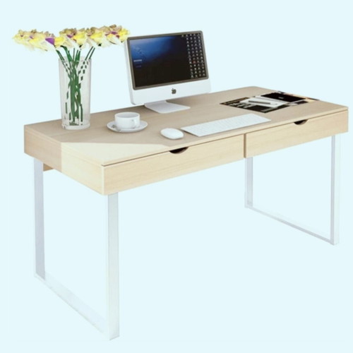 Desks new, wood and white metal legs, set of two