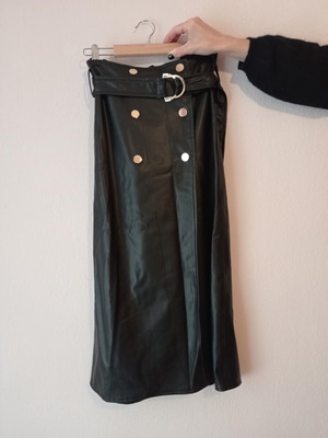 Zara midi skirt new, black faux leather with gold buttons