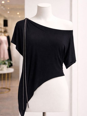 AB/Soul One-Sleeve Avant-Garde Top black like new with leather detail