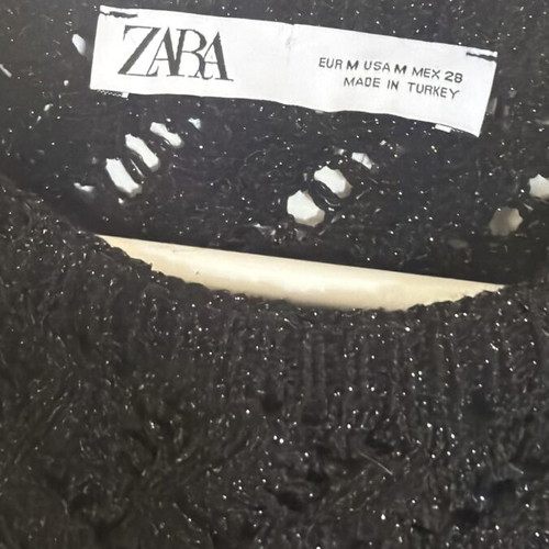Zara knitted top with metallic yarn and fringes like new, size M