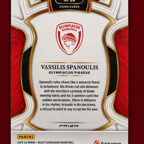 Euroleague Select 25-26 Vasilis Spanoulis Gold Glitter SSP card like new