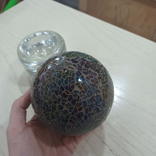 Glass mosaic ball with base like new