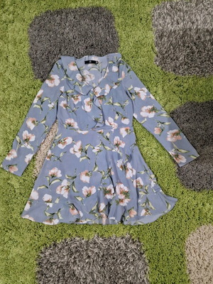 Missguided blue floral long sleeve dress new, size M