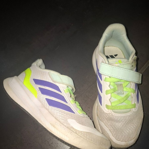 Adidas athletic shoes used, size 30, white and blue