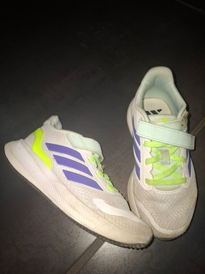 Adidas athletic shoes used, size 30, white and blue
