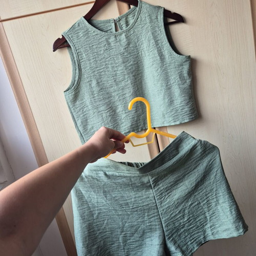 Shein crop top and shorts set sage green size S/M like new