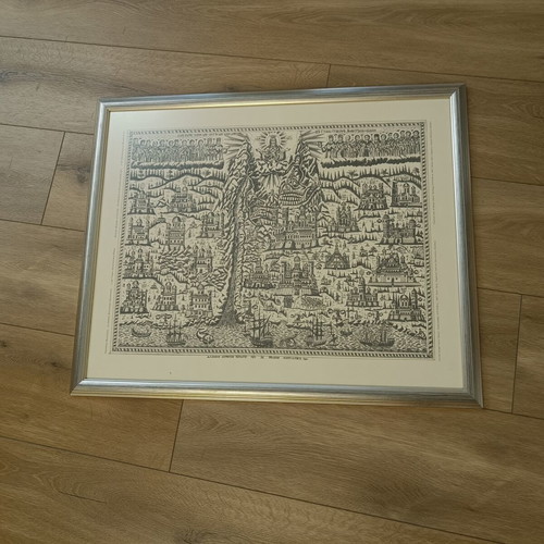 Framed reproduction of old Athos map print used