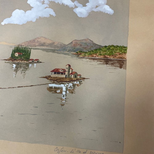 Corfu watercolour painting used artwork