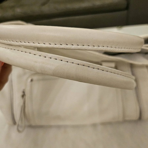 Longchamp leather tote bag used, white color